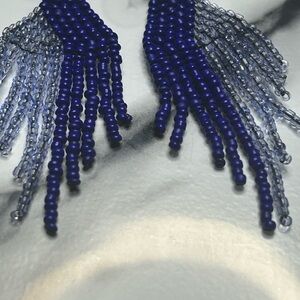 Royal Blue & Clear Fringe Beaded Earrings
